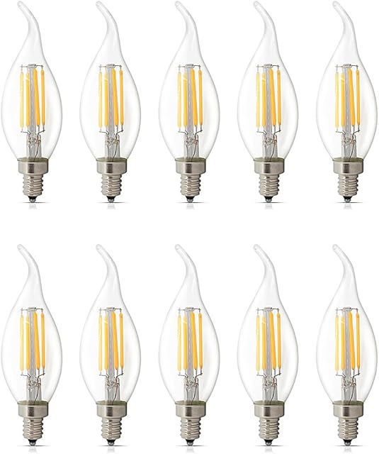 BELINGGO 10 Pack E14 LED Dimmable 4W Warm White 2700K, C35 Bent Tip Flame Shape, Vintage Led Chandelier Light Bulbs, 40w Candelabra Halogen Bulb, LED Candle Filament Bulb Light