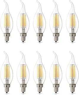 10 Pack E14 LED Dimmable 4W Warm White 2700K, C35 Bent Tip Flame Shape, Vintage Led Chandelier Light Bulbs, 40w Candelabra Halogen Bulb, LED Candle Filament Bulb Light