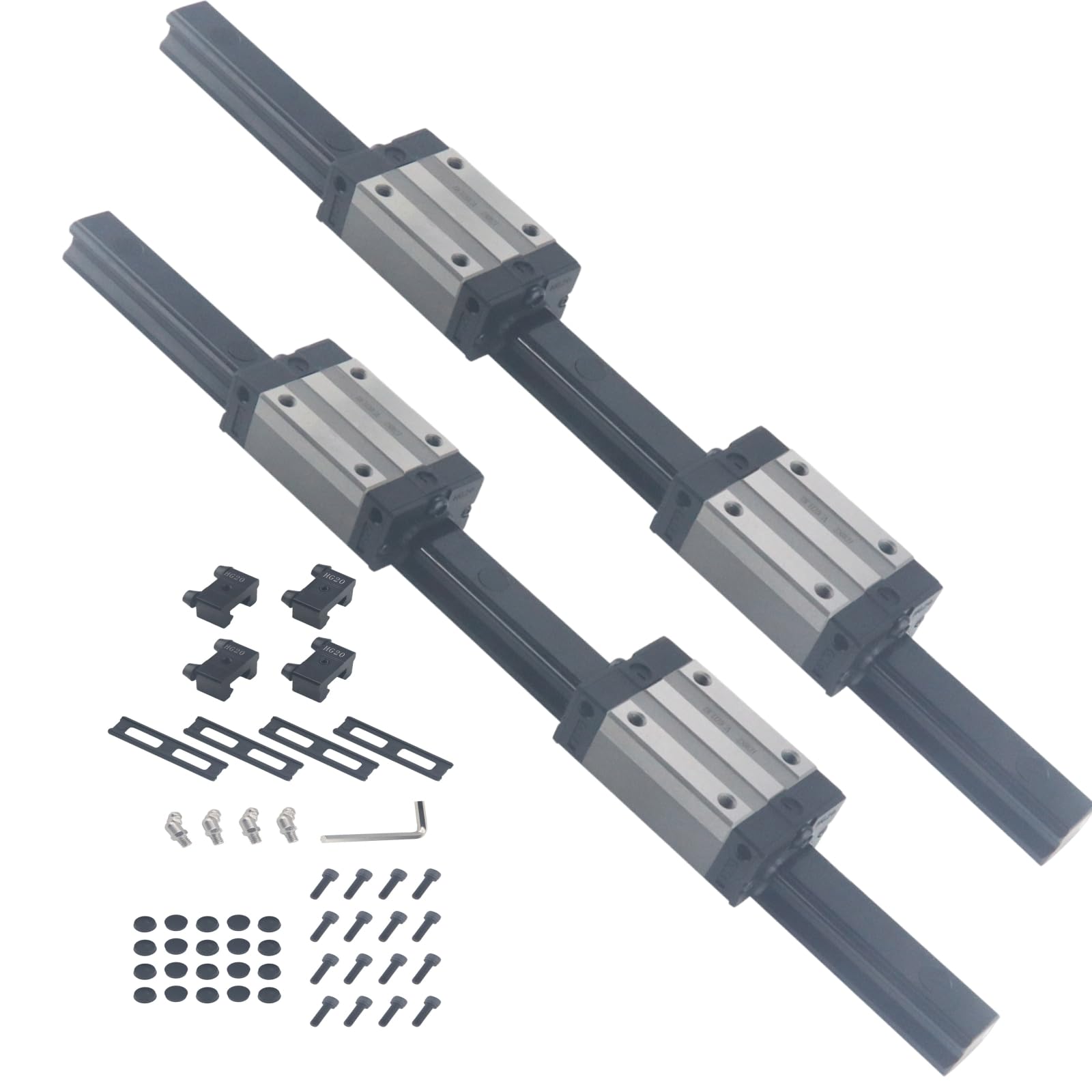 HGR20 Lot de 2 rails linéaires 400 mm noirs avec 4 blocs de glissière HGH20CA 20 mm Kit de glissement pour imprimante 3D DIY