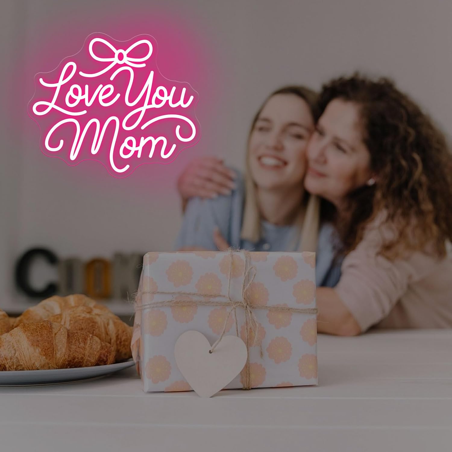 Love You Mom Neon Sign - Dimmable USB LED Light, Ideal mothers day gifts, neon signs for wall decor, Bedroom, Living Room & Sweet Party Decor-Pink