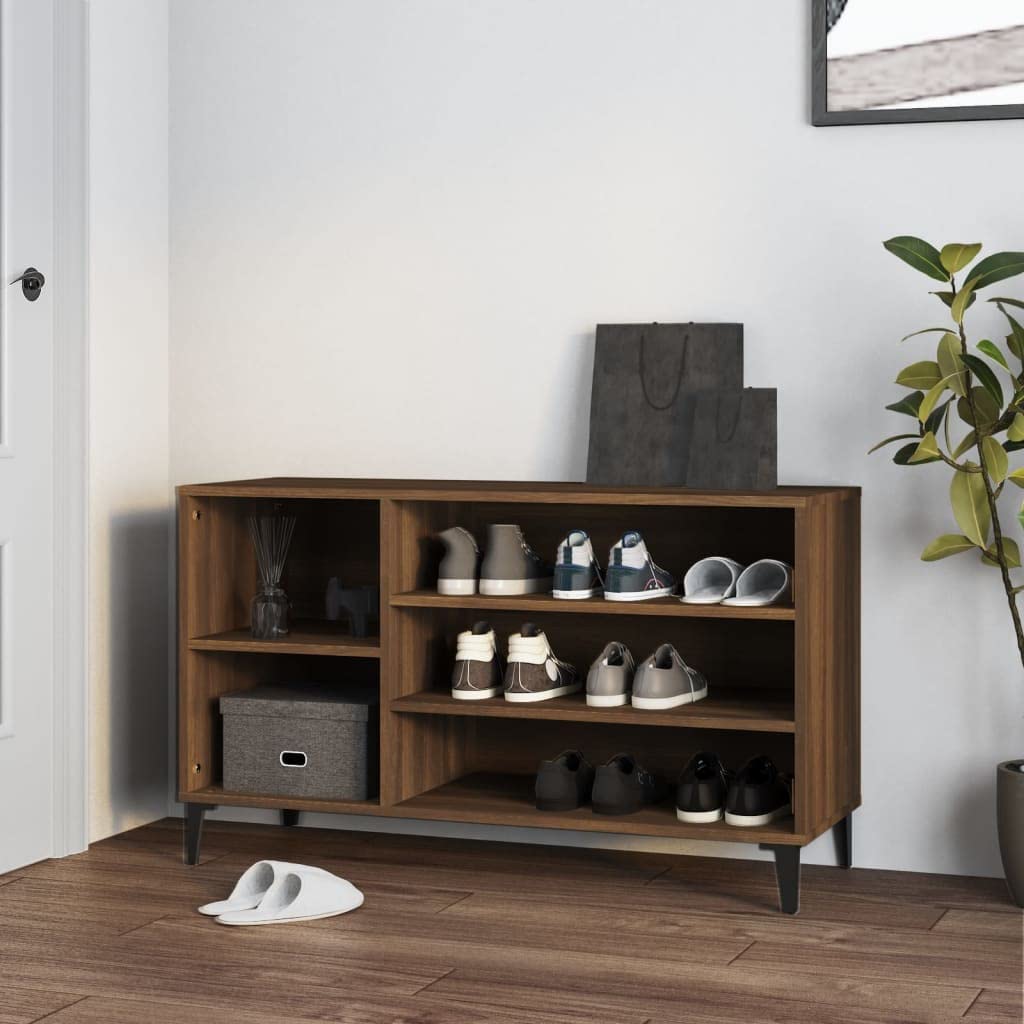 Drewniana szafka na buty wielowarstwowa, dębowa, brązowa, 102 x 36 x 60 cm