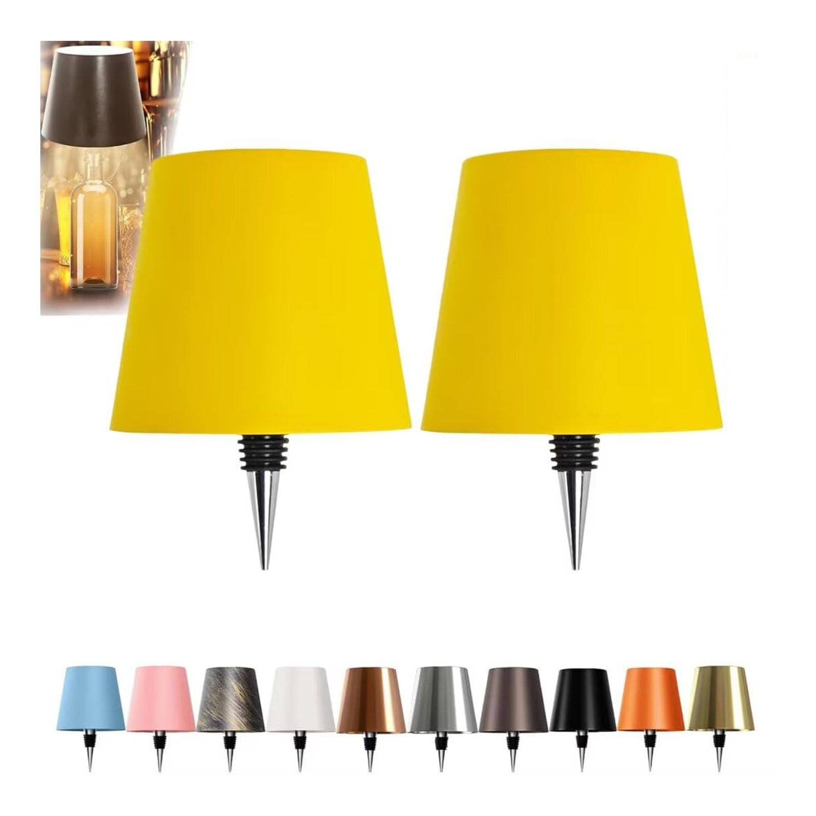 JORCEDI Wireless Bottle Lamp - Rechargeable Bottle Lights USB Rechargeable Bottle Lamp Kit, LED Bottle Lamp Wine Bottle Lamp Touch Dimmable Lamp for Bottle (2pcs Yellow,3 Color)