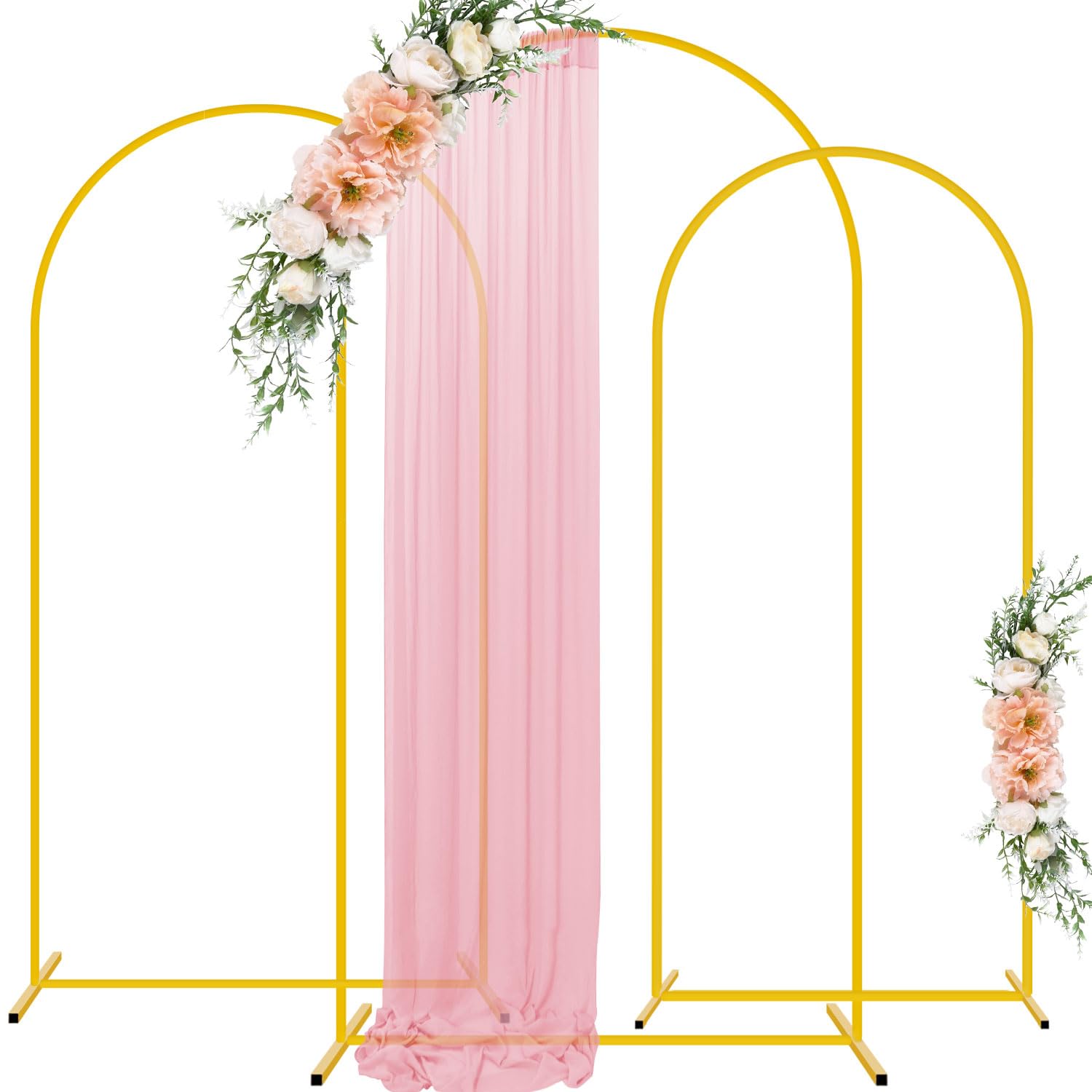 FUHSY Ensemble de support en métal pour arc de mariage de 3 pièces, or, support de fond de fête 1,2 m, 1,5 m, 1,8 m, cadre cintré en ballon, support pour arc de fond Chiara pour jardin, décoration de