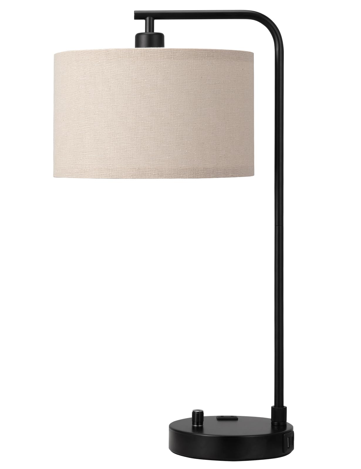 Lámpara de mesa alta con puerto USB y tomacorriente, lámpara de noche regulable con pantalla de lino, lámpara de escritorio para dormitorio, sala de estar, habitación de invitados, oficina en casa