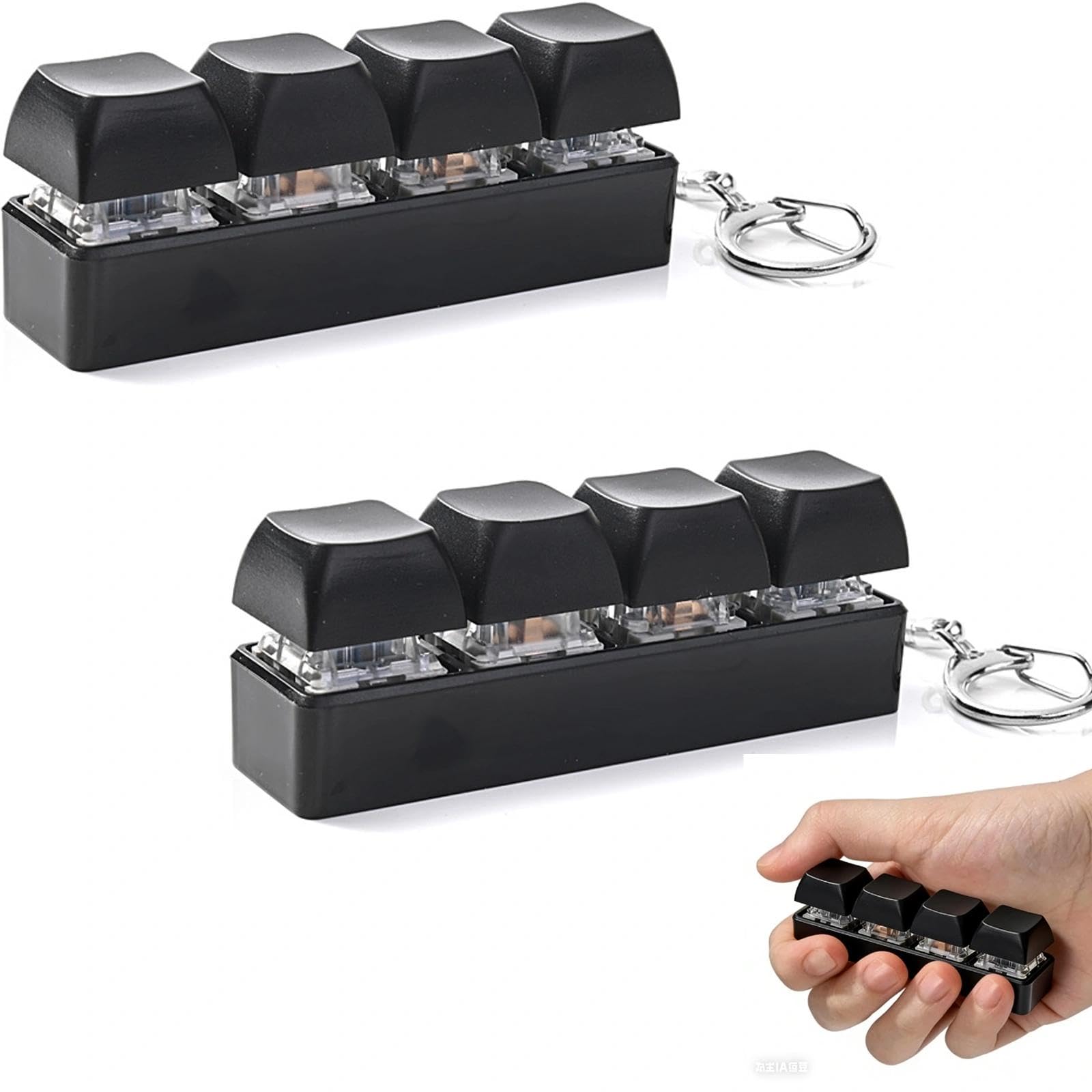 Keyboard Fidget 2-Piece Set with Keychain, 4-Button Tactile Click Design, Sturdy Construction for Long Term Use, Portable Daily Relaxation Accessory, Trendy Practical Gift (Black Clicky)