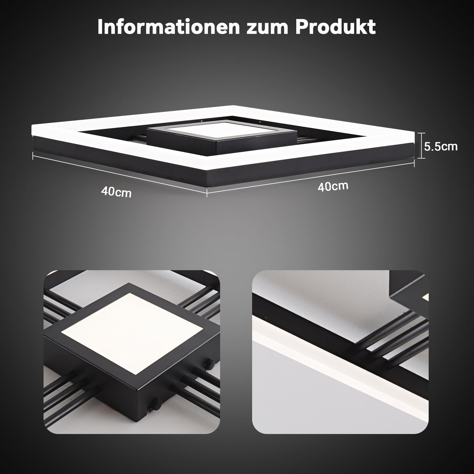 Sky angle LED Deckenleuchte mit Fernbedienung, Dimmable Schwarze Deckenlampe 3000K-6000K, 40W 4800LM 40cm Flush Mount für Schlafzimmer, Wohnzimmer, Arbeitszimmer, Badezimmer