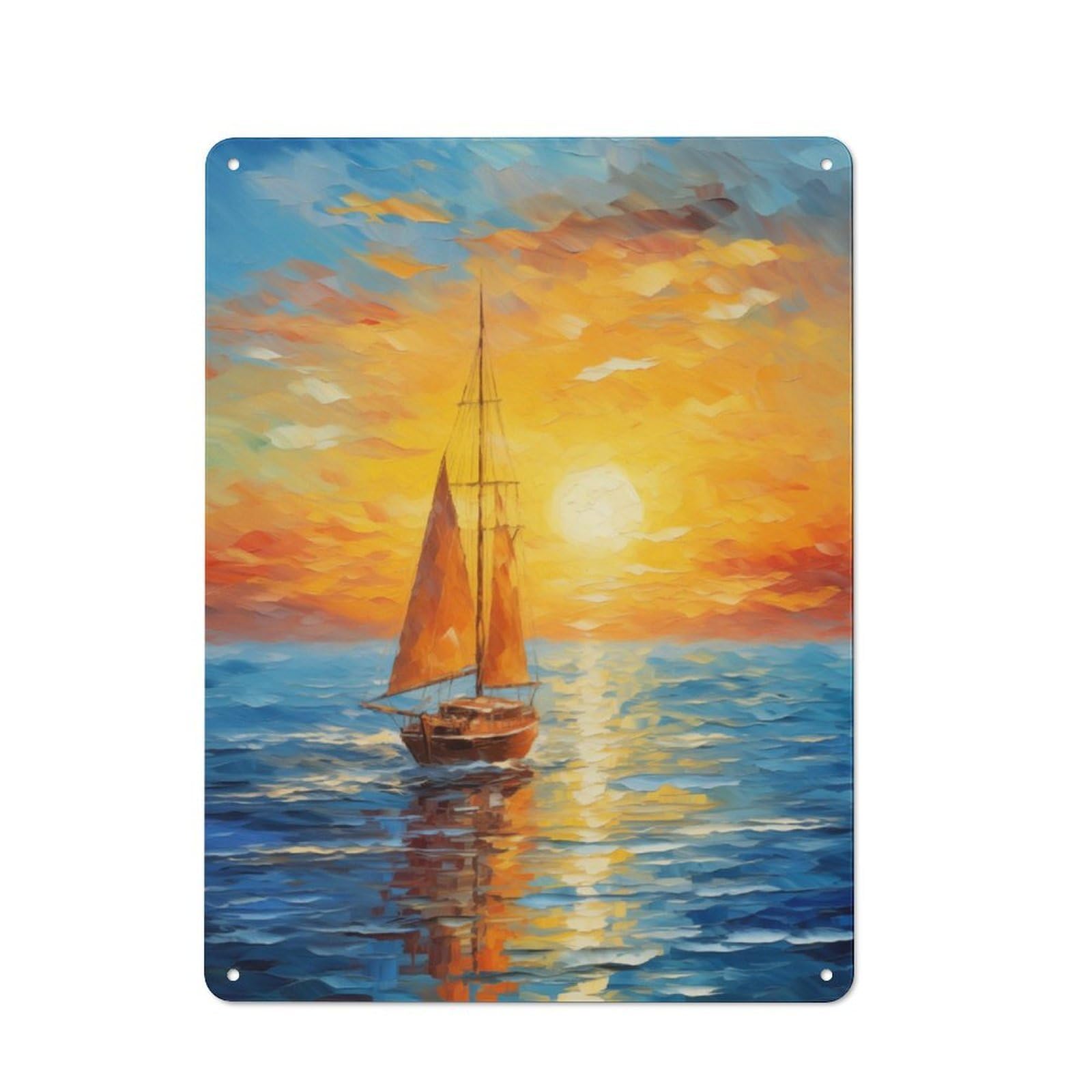 Retro Sailboat Sunset Decorative Metal Plaque 40x30cm, Garage Wall Decor for Garage, Workshop, Shed Or Utility Room