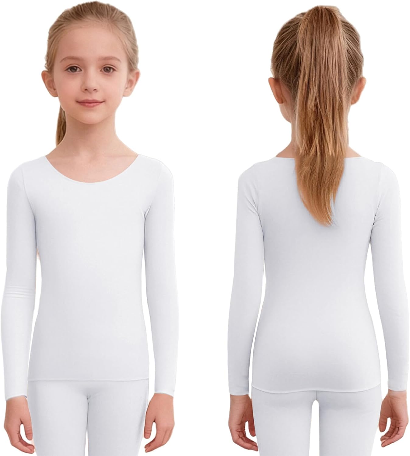 Girls' Fleece Lined Athletic Shirts 2-14 Years Long Sleeve Thermal Tops Seamless Baselayer Undershirts