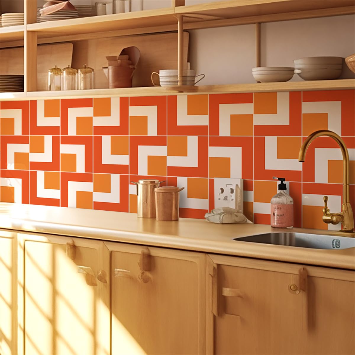 Red/Orange Tile Stickers 20X20 Cm Tile Stickers For Kitchen And Bathroom,Stick On Wall Tiles, Wall Tiles Vinyl Home Decoration,Peel & Stick Self-Adhesive Splashback