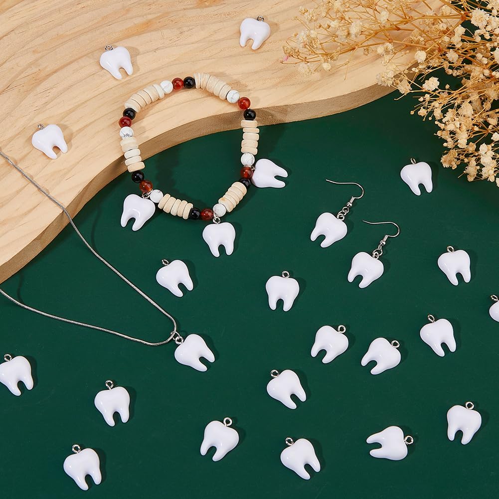SUPERFINDINGS 30PCS Tooth Charms Resin Tooth Pendants Teeth Shape Jewelry Teeth Charm with Iron Loop Funny Dangle Charms for Earring Necklace Bracelet Jewley Making, Hole: 2mm - Image 5