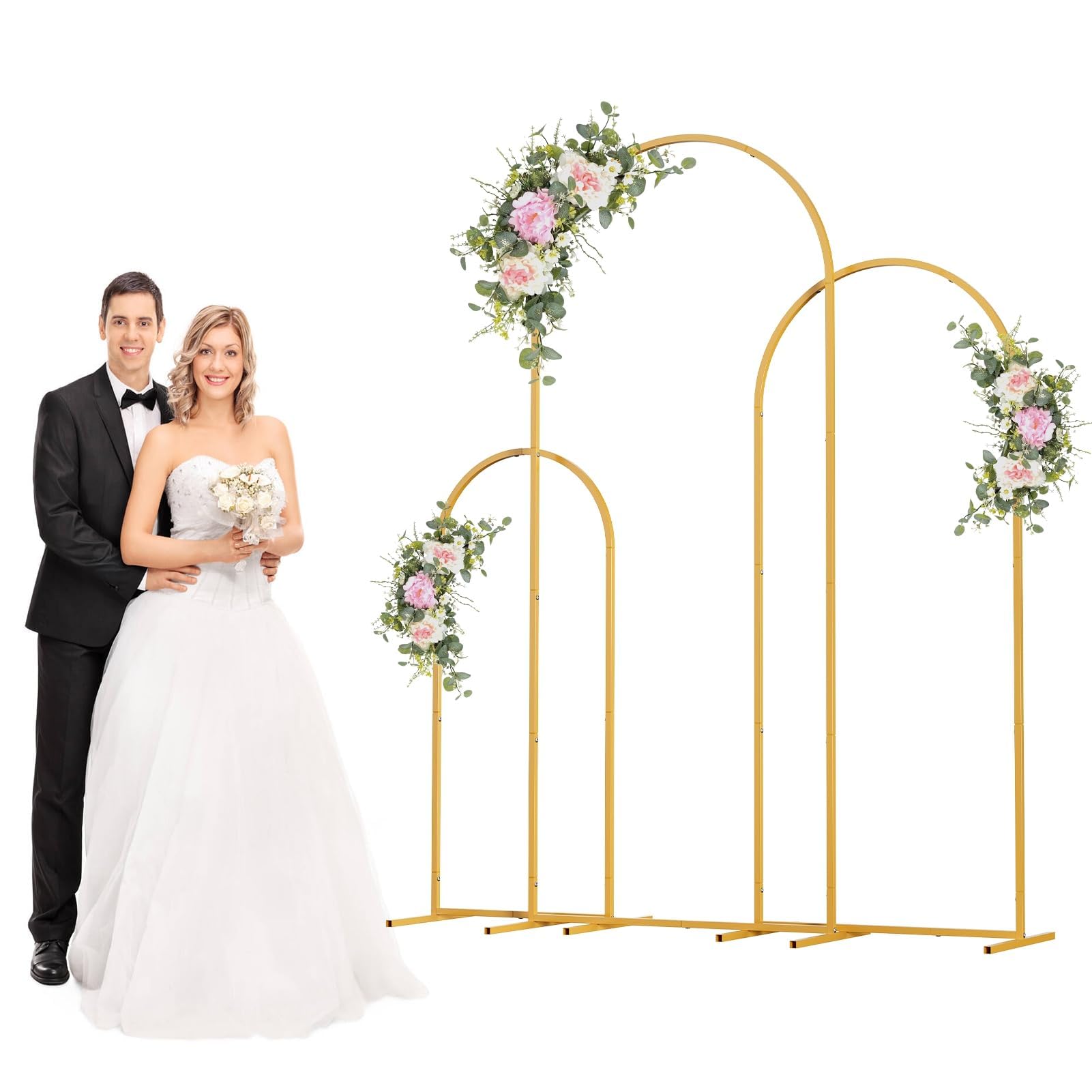 Support d'arche de Mariage, Arche Mariage en Métal Doré Lot de 3 Supports d'Arrière-Plan Cadrés pour Cérémonie, Anniversaire, Baby Shower, Décoration de Fête et Jardin Doré