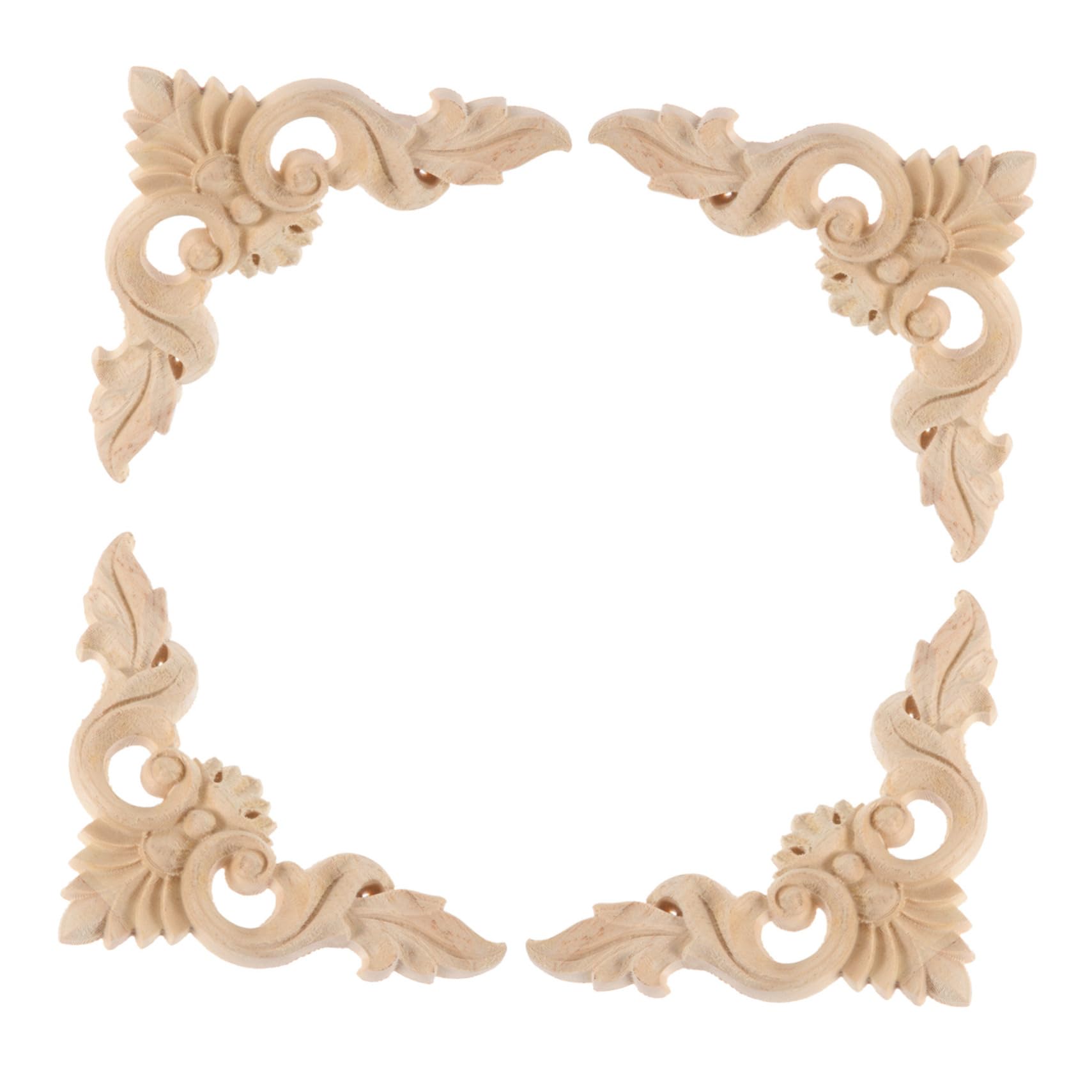 ULTECHNOVO 4pcs Vintage DIY Wood Carved Onlay Appliques for Furniture Decorative Rubberwood Corner Flowers Decor for Cabinets Doors Beds Mirrors