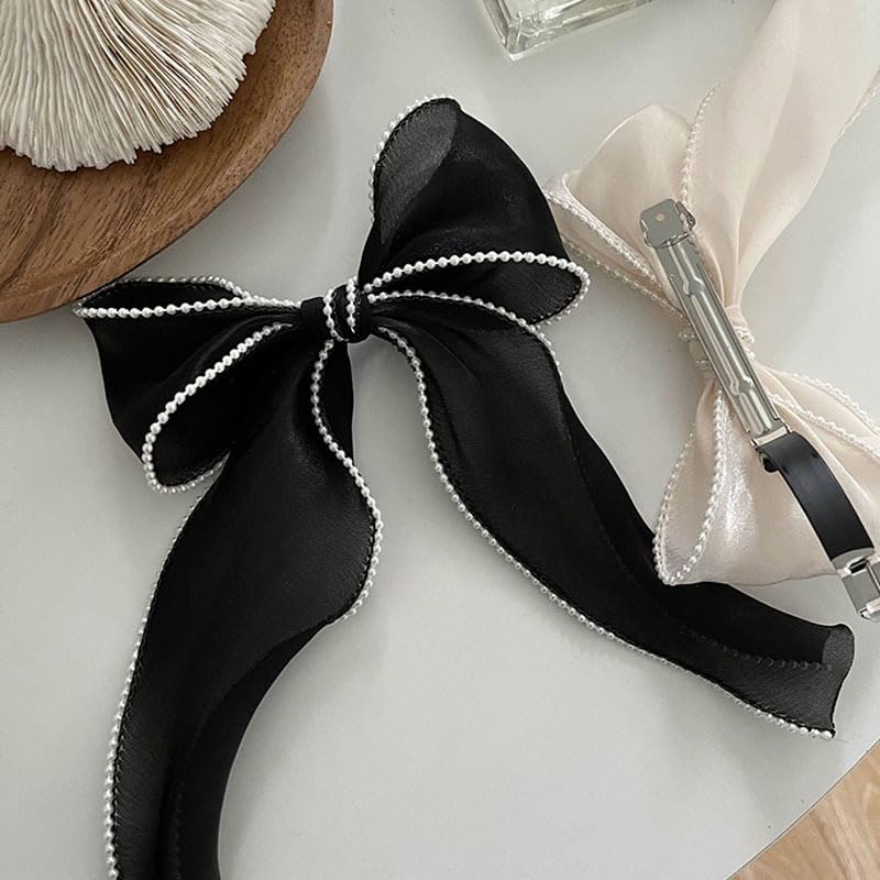Pinza para cabello con moño negro de organza miniatura 5