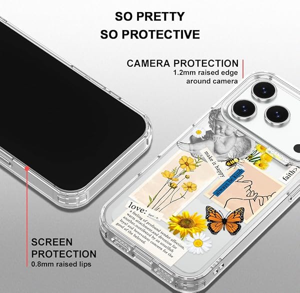 MOSNOVO Coque pour iPhone 17 Pro, [Protection de Qualité Militaire 2m] [Technologie Anti-Décollage] Coque Transparente Antichoc en TPU avec Design - Art de Collage Vintage - 4