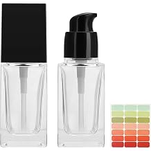 2 Pack 30ml/1oz Clear Glass Lotion Pump Bottles with Stickers