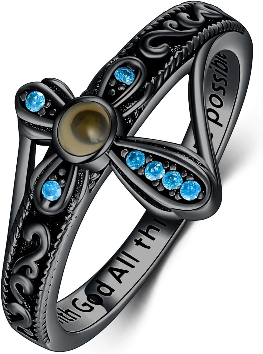 AOBOCO Cross Ring with Mustard Seed 925 Sterling Silver With God All Things Are Possible Band Rings, Size 4-13