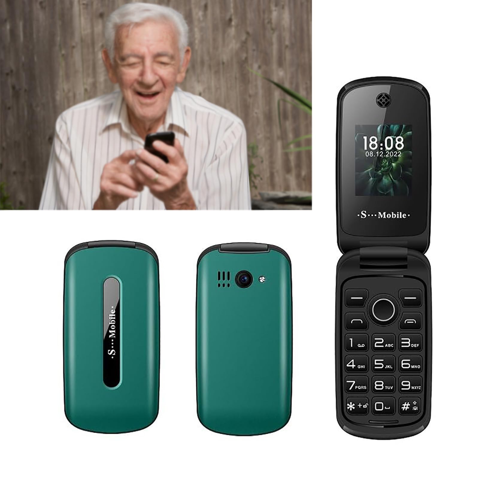 Ppldabnk Green Big Button Flip Phone For Seniors Elderly, 2G Dual Sim Senior Phone With Sos Button, Large Buttons & Loud Speaker, Easy To Use 1.77In Display Led Flashlight Included,