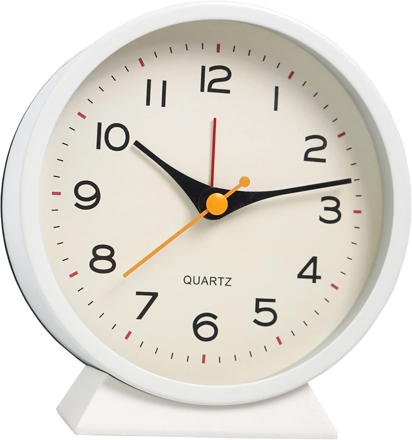 SHISEDECO 4.5" Battery Operated Antique Retro Analog Alarm Clock, Small Silent Bedside Deskclock with Light Function, Non-Ticking Tableclock Decor for Living Room, Bedroom, Bedside, Shelf (White)