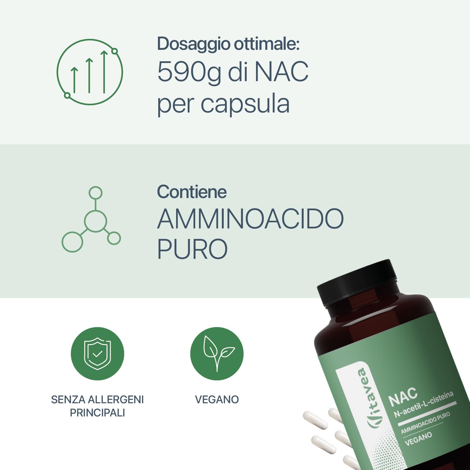 NAC N-acetil-L-cisteina 590 mg 120 capsule vegane Supporto glutatione antiossidante Vitavea
