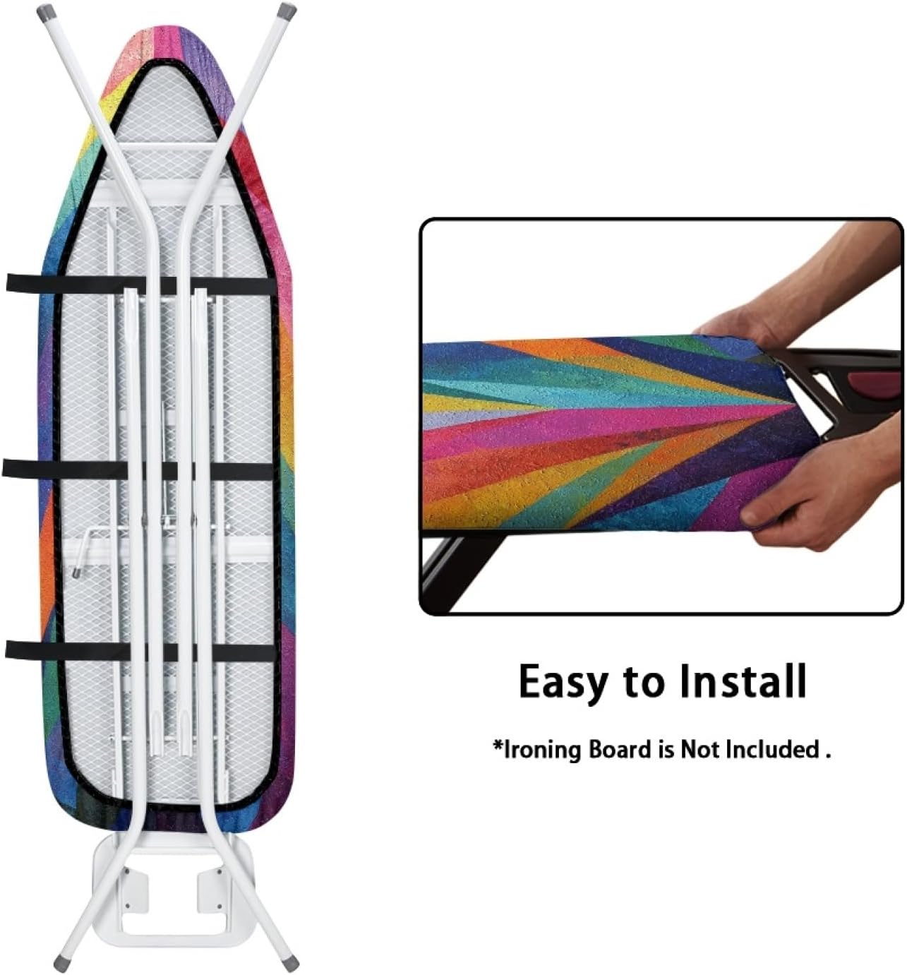 Ironing Board Cover 14x48 Multicolor Stripe Iron Board Cover with Padding Heat Reflective,Scorch Resistant Thick Padding,Snug Fit Non-Slip Nose Pocket Fastener Straps Elastic Edges