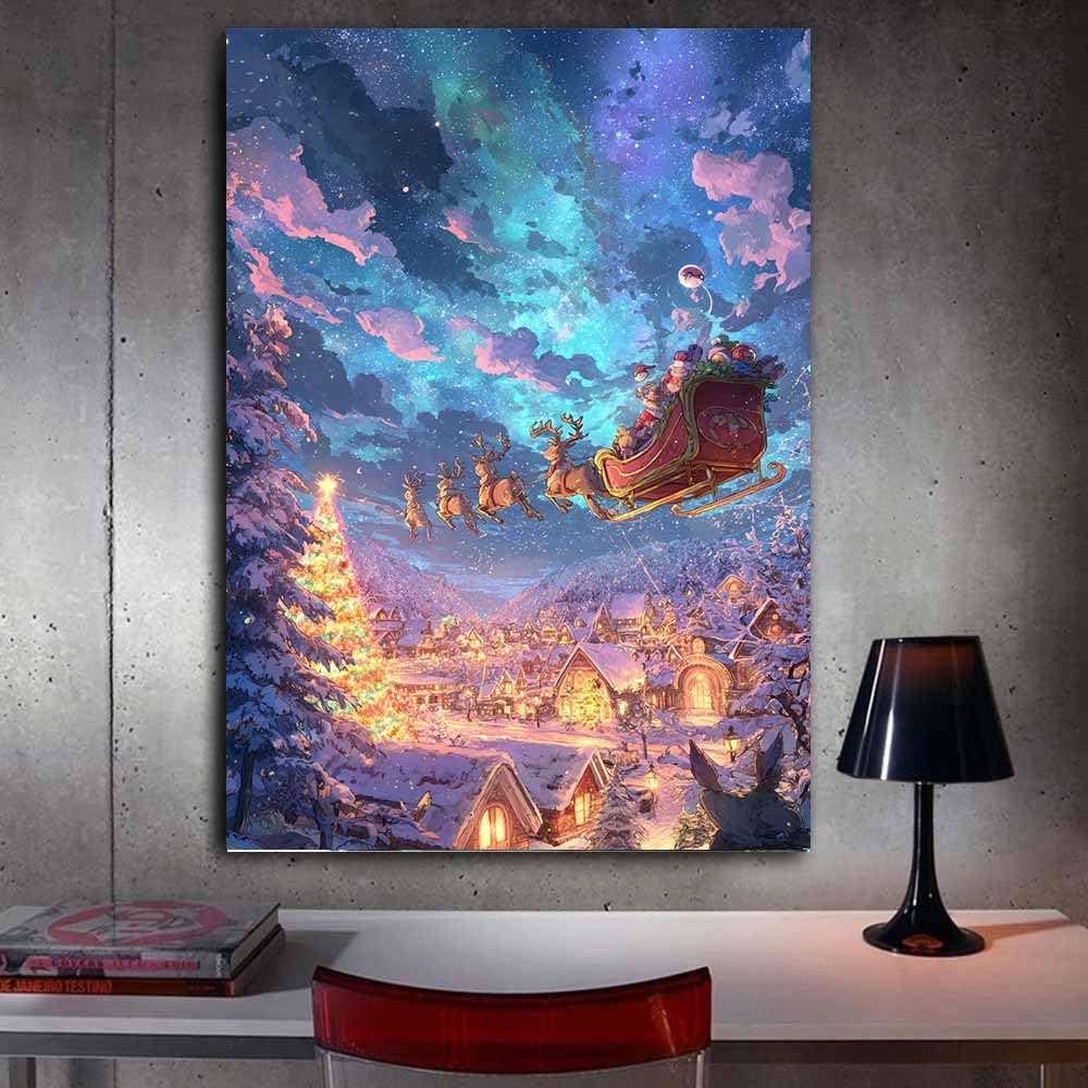 DMZPKZB Quadro natalizio jego tkanina Święty Mikołaj Quadro natalizio daje sztukę, plakat na materiał, soggiorno, bufio, camera da letto, bagno, studio (fioletowy169-60x90cm oprawione