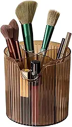 Porta-Pincéis de Maquiagem com 4 Compartimentos – Organizador de Maquiagem Transparente para Penteadeira, Banheiro e Mesa | Porta-Canetas Multiuso Decorativo