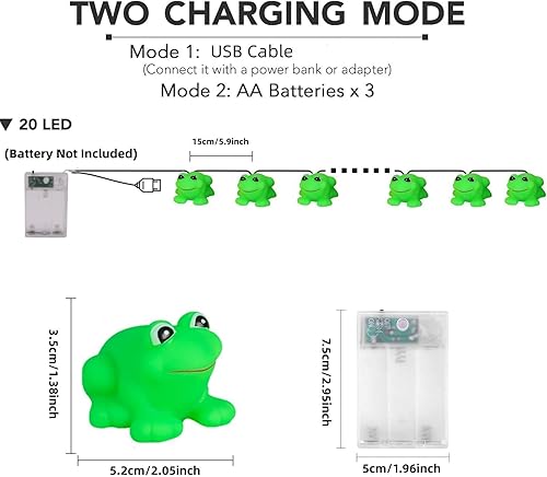 Vista 7 de Lindas luces de noche de rana 3M 20LED para dormitorio, rana de hadas para dormitorio, decoración de vacaciones del hogar (USB + batería)