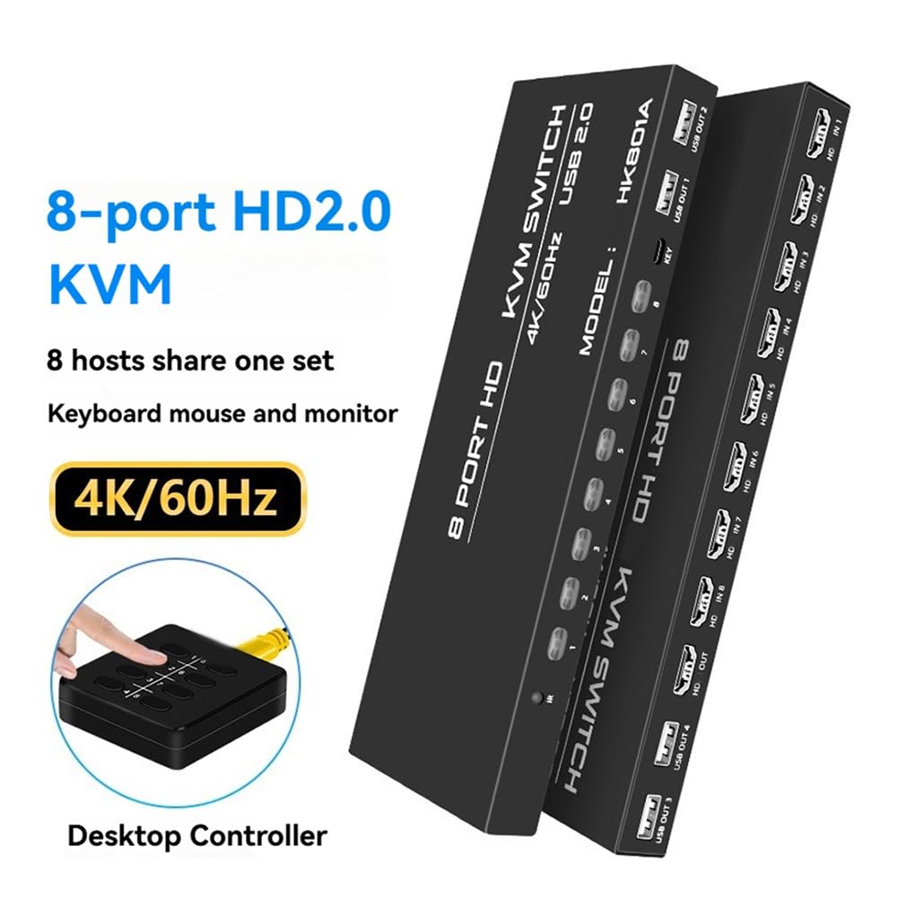 Distributore Audio Video Full HD 1080P A Ingressi e Un'Uscita 4K HD, per la Condivisione di un Set di Tastiera, Mouse e Monitor Tra 8 Host da DVD, Giochi, Laptop e PC su 8 TV o Monitor