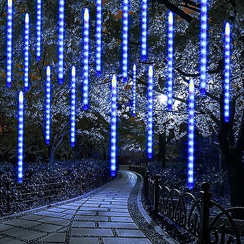 LJLNION 24 Tubes Meteor Shower Lights, Outdoor Icicles Christmas Lights, 12 Inch 3 x 288 LED Iciclelights Snow Falling Lights, Connectable Raindrop Lights, Xmas Wedding Party Tree Holiday Decor, Blue LJLNION 24 Tubes Meteor Shower Lights, Outdoor Icicles Christmas Lights, 12 Inch 3 x 288 LED Iciclelights Snow Falling Lights, Connectable Raindrop Lights, Xmas Wedding Party Tree Holiday Decor, Blue