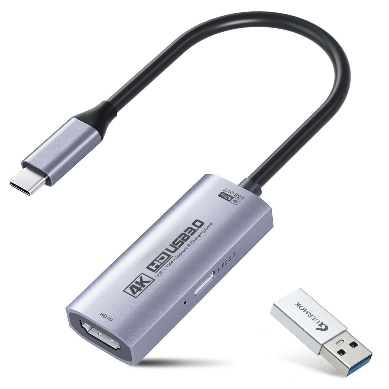 Guermok Carte d'acquisition HDMI 4K60FPS/2K120FPS, PD100W, USB3.0, Argent | Streaming, enregistrement et jeu à faible latence, Compatible avec consoles portables, Plug-and-play sans pilote, ordinateurs