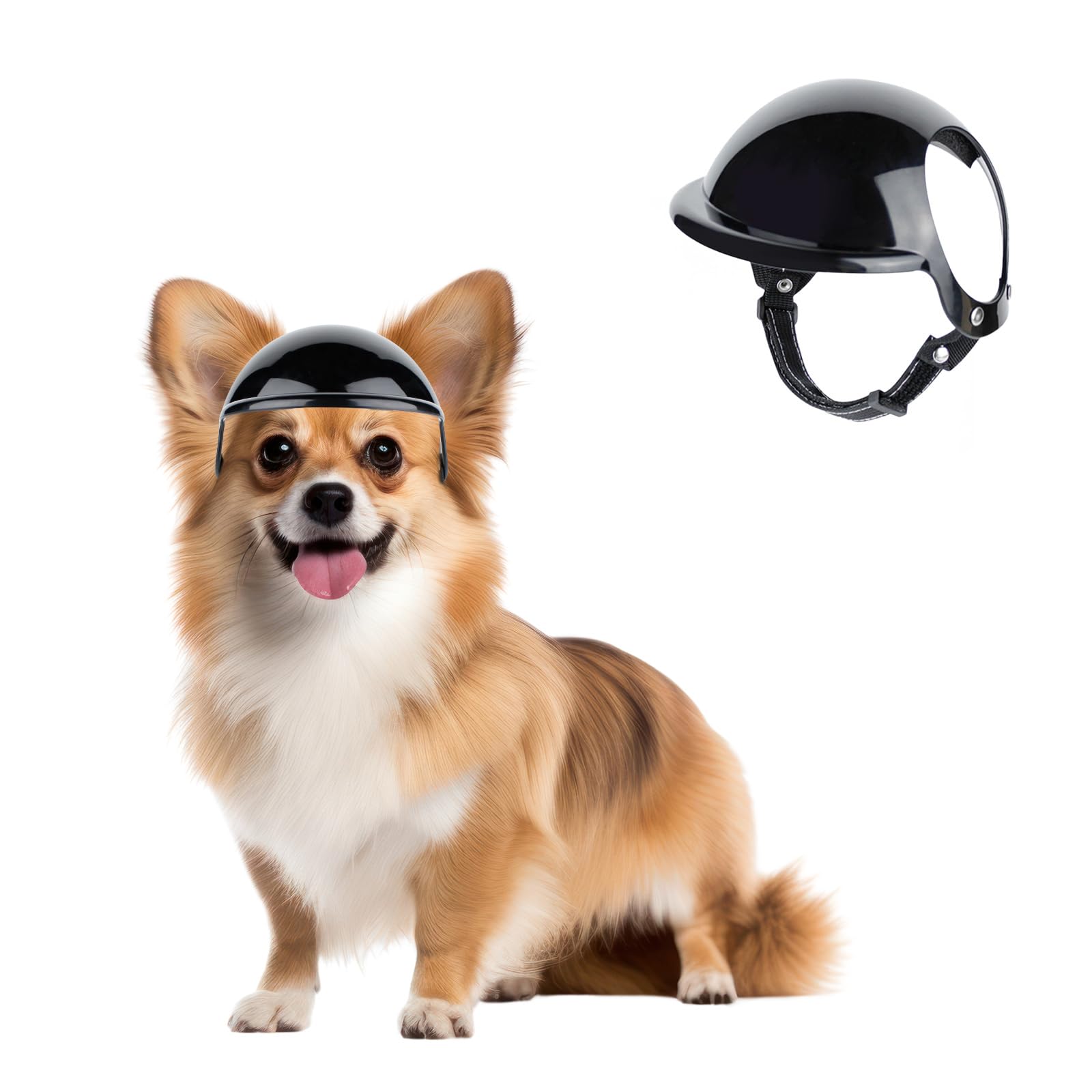 Kleiner Hundehelm mit Ohrenlöchern - Verstellbarer & Robuster Hundehut für Outdoor-Aktivitäten/Motorrad/Fahrrad, Schwarz, S