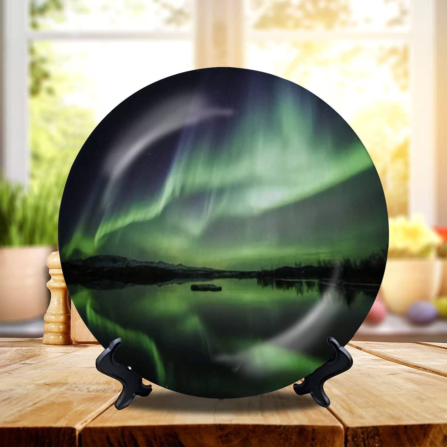 Ceramic Hanging Decorative Plate Northern lights blazing over lake Thingvellir national park in Iceland Wall Plate Ceramic Ornament for Home & Office, Dining, Parties, Wedding 8