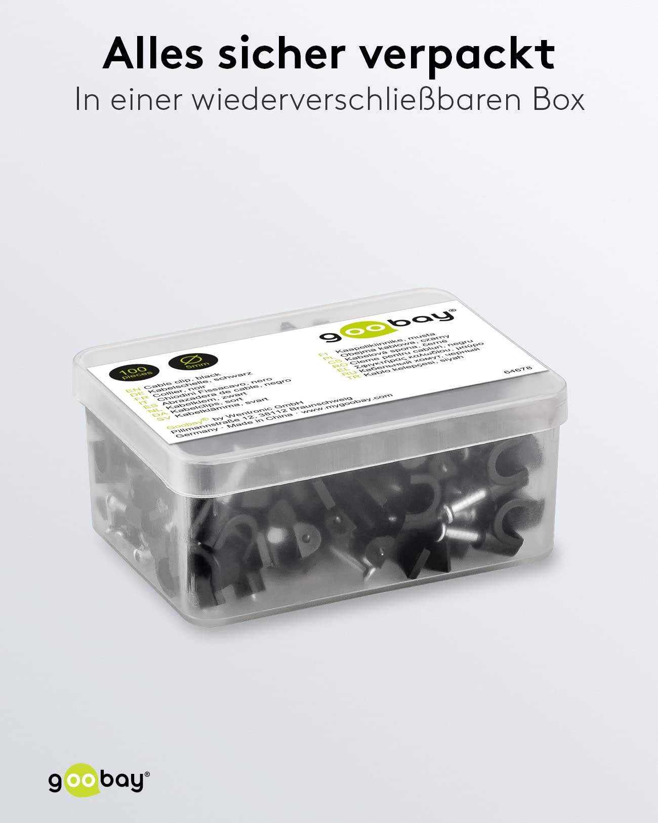 goobay 64682 Kabelklem set van 100 / kabelhouder voor