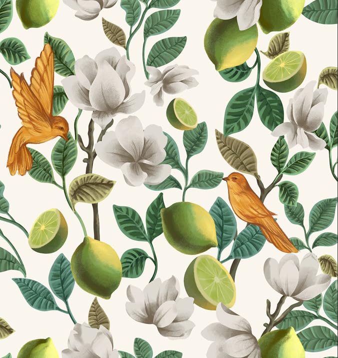 lenify Floral Peel and Stick Wallpaper Vintage Contact Paper 16.9inch x 118.1inch Flower Wallpaper Peel and Stick Bird Floral Self Adhesive Furniture