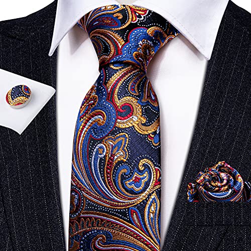 Image of Barry.Wang Men Ties Paisley Woven Silk Necktie Set with Pocket Suqare Cufflinks Formal