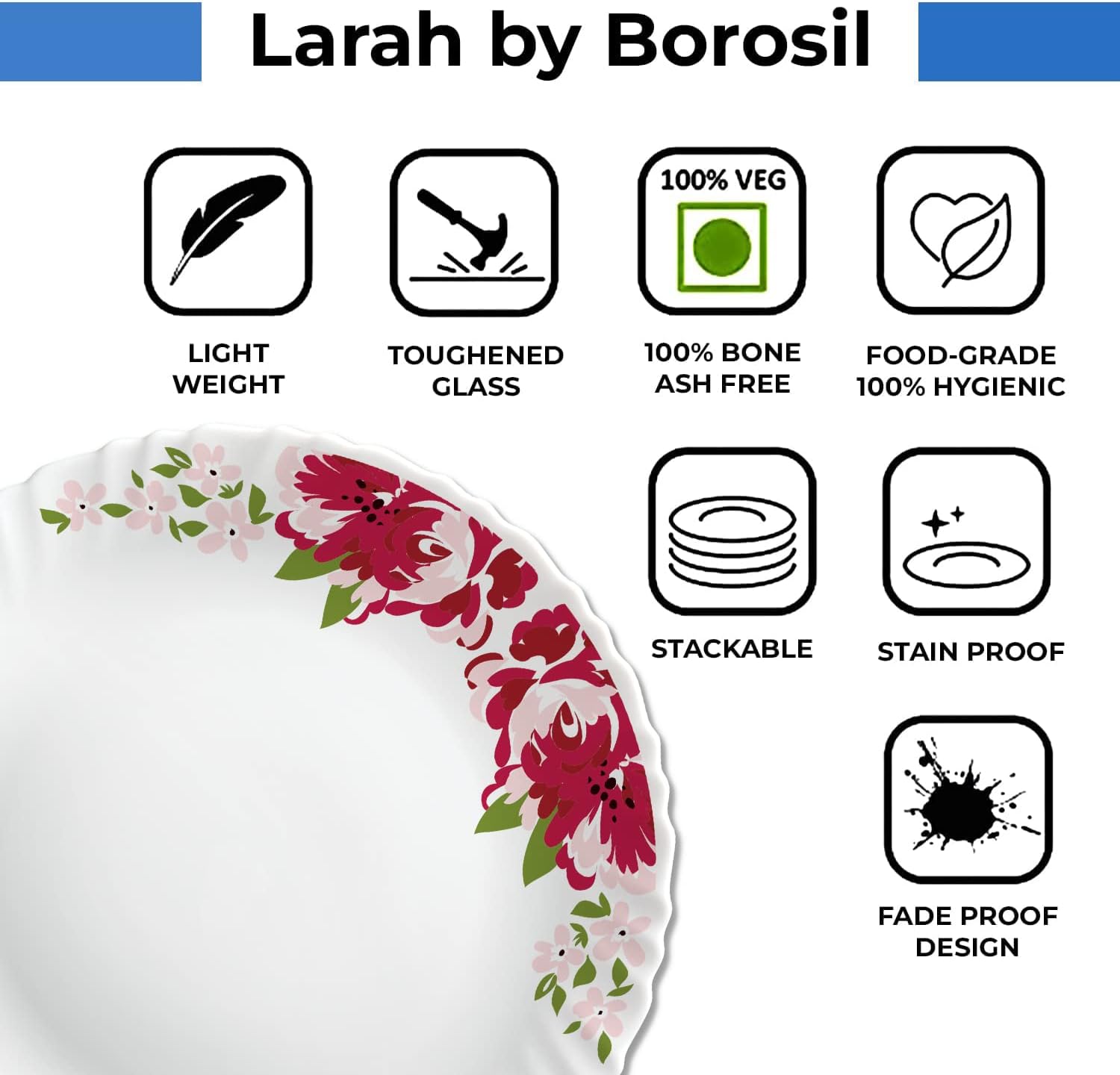 Borosil Gourmet Dinnerware Set For 6, 35 Pieces, White Dinner Plates and Bowls, Chip Resistant Tempered Opal Glass, Stain Resistant, Dishwasher & Microwave Safe Dinner Set For Gifting, Serves 6