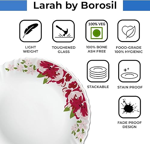 Vista 15 de Borosil - Juego de vajilla gourmet para 6, 19 piezas, juego de platos y cuencos blancos de vidrio ópalo templado, resistente a las manchas, apto