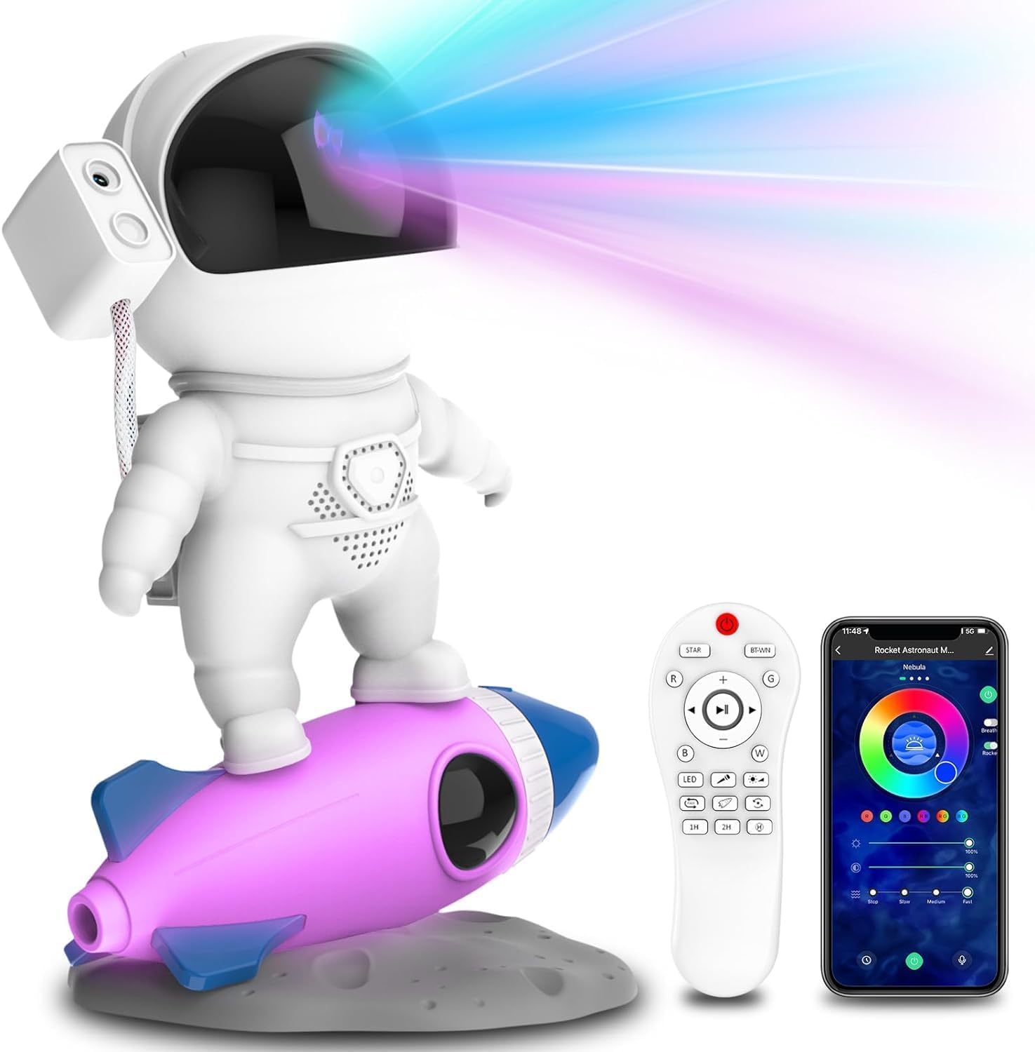 Veilleuse Projecteur Galaxie Avec Télécommande - Astronaute Design, LED, Alimentation USB