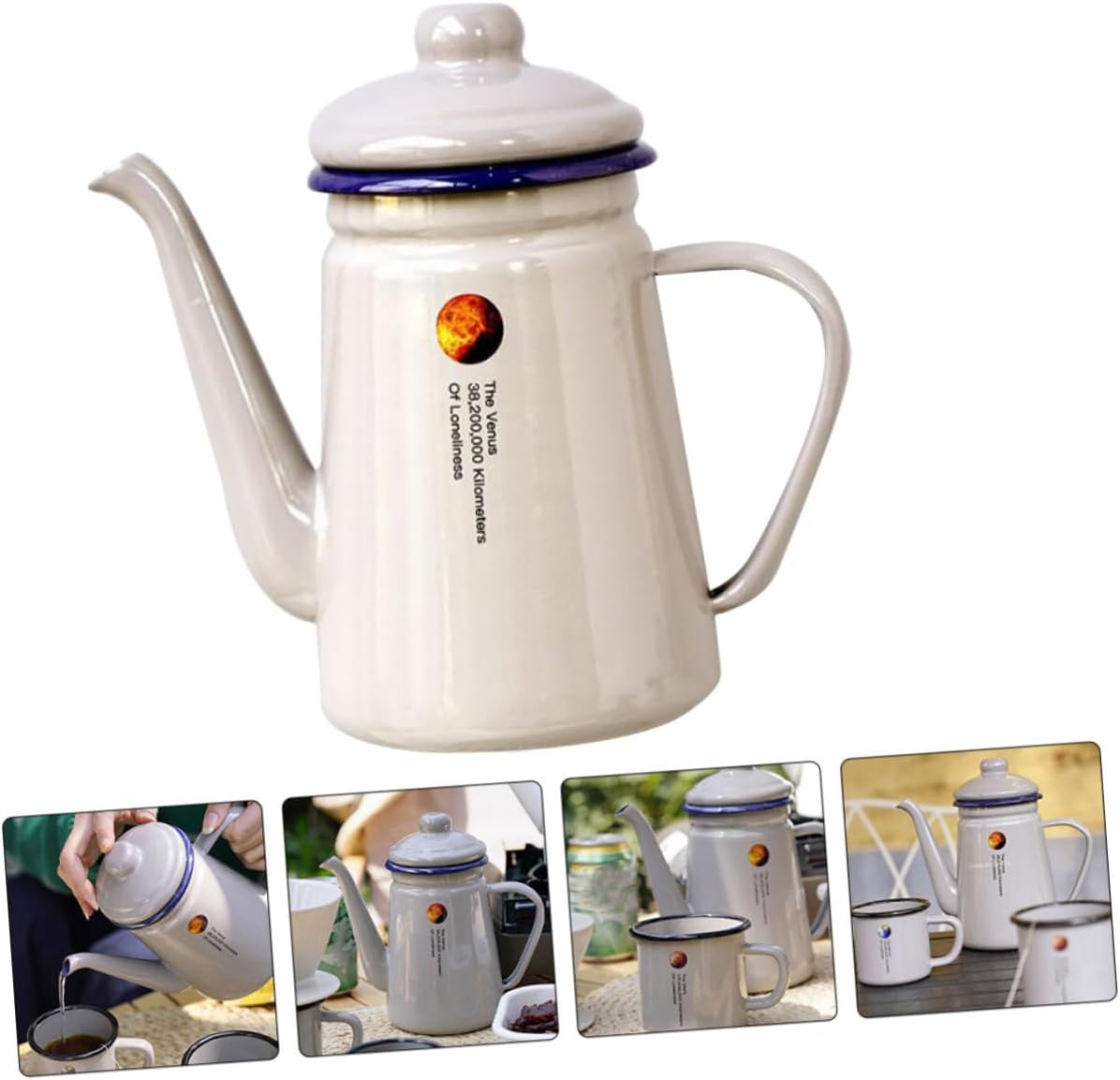 Homoyoyo Enamel Camping Coffee Pot Decorative Pour-over Kettle for Tea for Outdoor Gatherings Housewarming and Afternoon Tea Parties