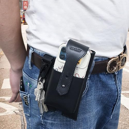 Miniatura 2 de Funda de cuero para teléfono celular para hombres, soporte para cinturón de teléfono celular para hombres, funda de cuero para cinturón de hombre,