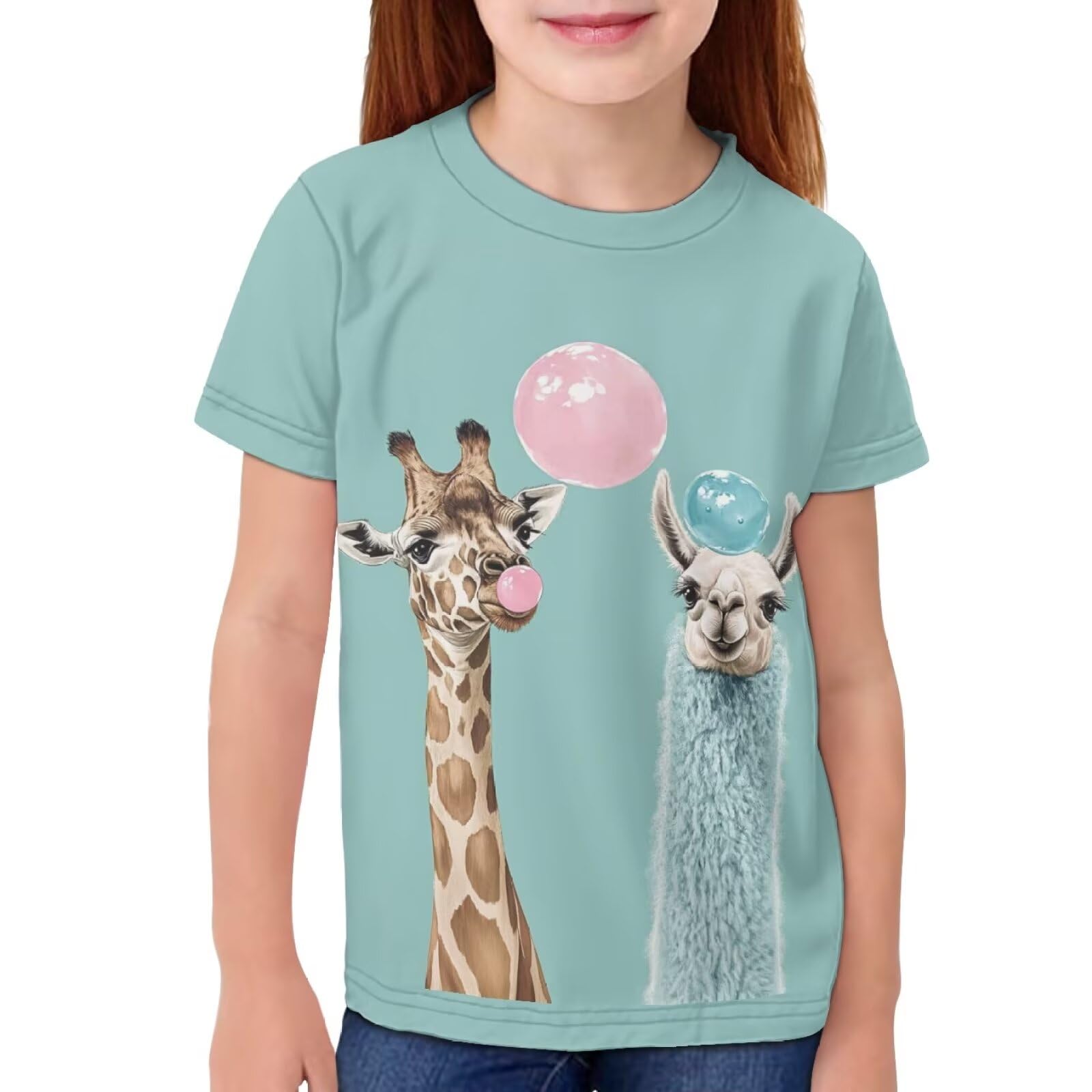 Frymappies Giraffe T-Shirt Girls Alpaca Shirts Kids 5T 6T Short Sleeve Tshirts Toddler Girls Casual Crewneck Tunic Tops Summer Novelty Animal Graphic Tees School Outfits Cute Activewear