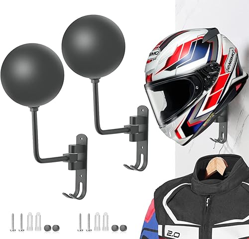 SANGMO Soporte para casco de motocicleta de 180 soporte de metal giratorio para casco de pared soporte para casco de bicicleta con 2 ganchos para