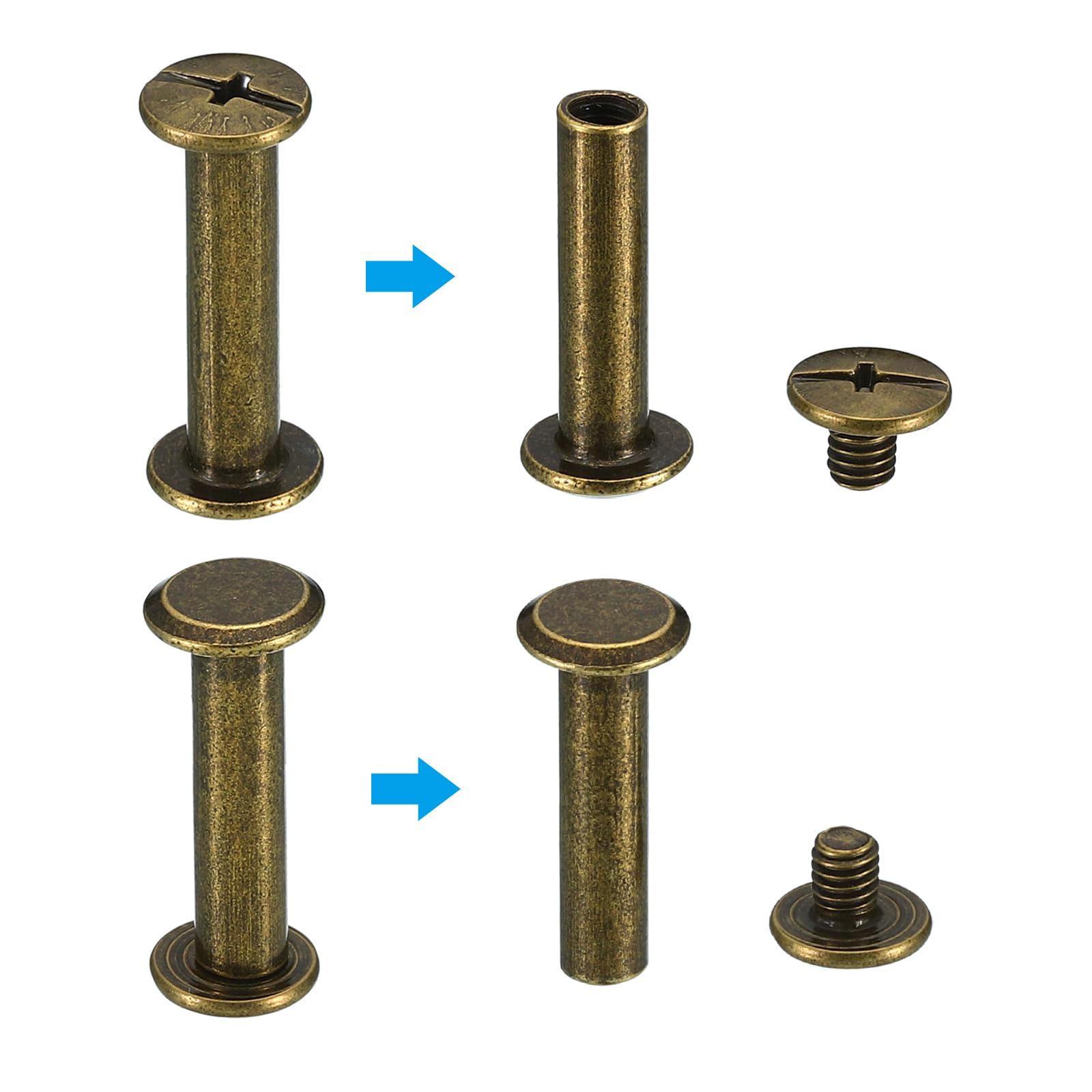 PATIKIL 50 Sets Chicago Screws, M5x22mm Chicago Screws Phillips Binding Post Screw Bolts Leather Rivets Fasteners Connectors Steel for Leather Belt Scrapbook Photo Albums, Brown - Image 4