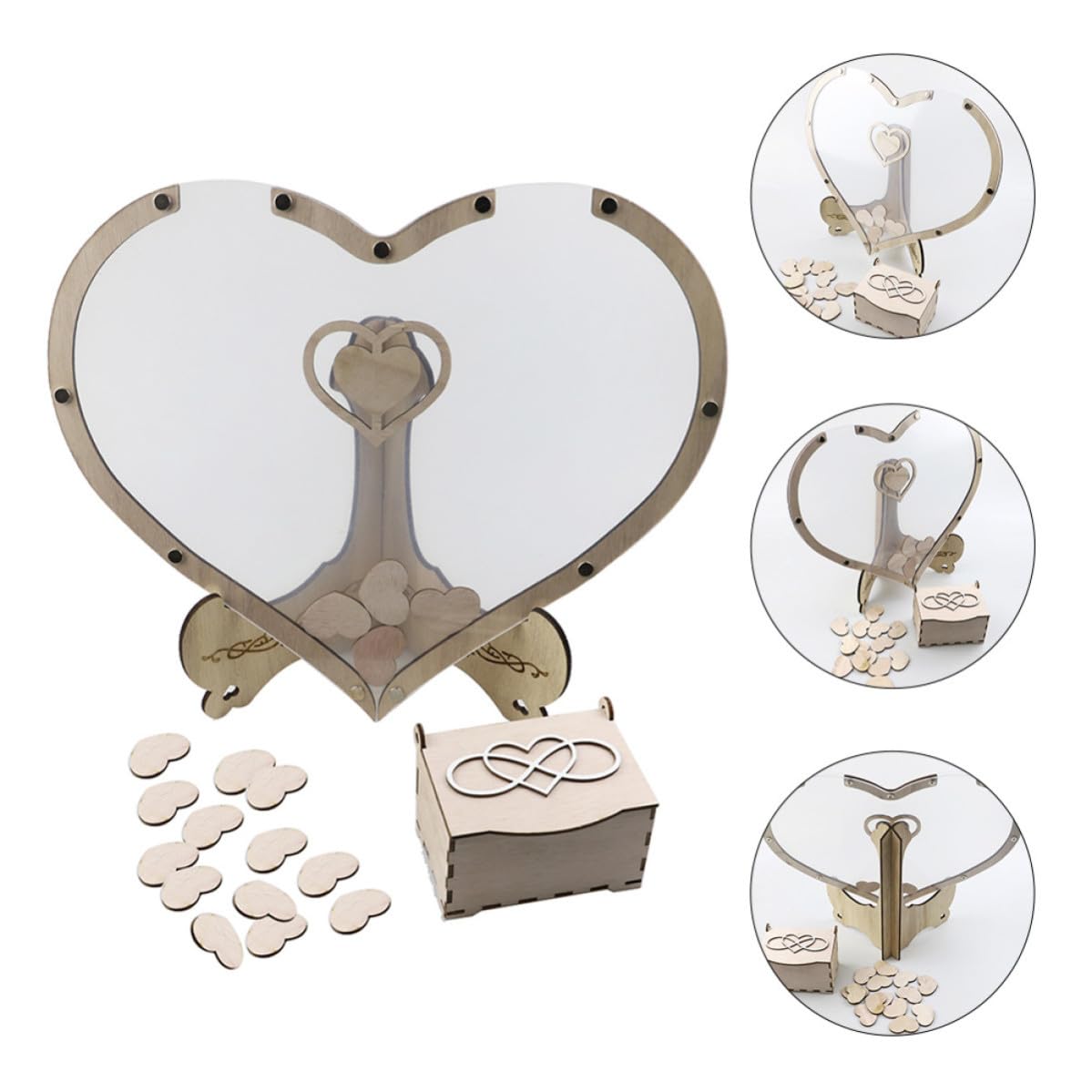 SHINEOFI Libro de Visitas de Boda Libro de Visitas del Corazón de Madera Letrero para Boda Forma de Corazón Base Estable Decoración de Mesa y San Valentín