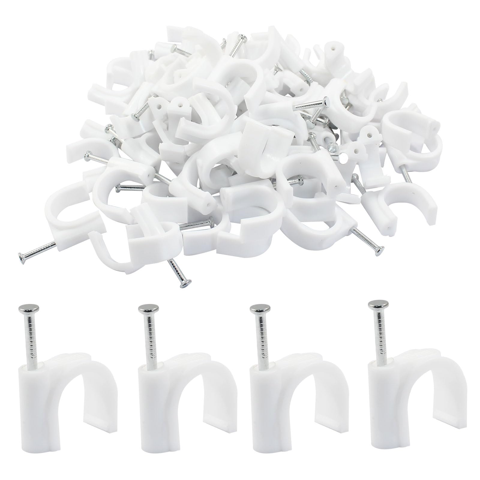 Hordion 100 Pack Half Clamp J-Hook with Nail, 1/2" Pex Clamps Cable Clips Pex Hangers for for 1/2" OD Tubing Pipe Support, White (16mm)