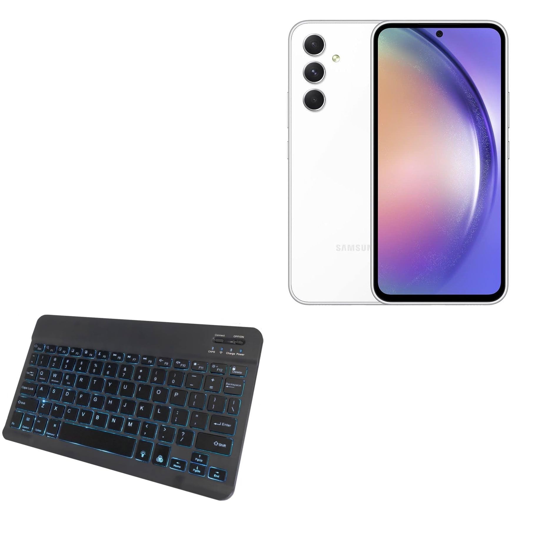 BoxWave Keyboard Compatible with Samsung Galaxy A54 - SlimKeys Bluetooth Keyboard - with Backlight, Portable Slim LED 7 Colors - Jet Black