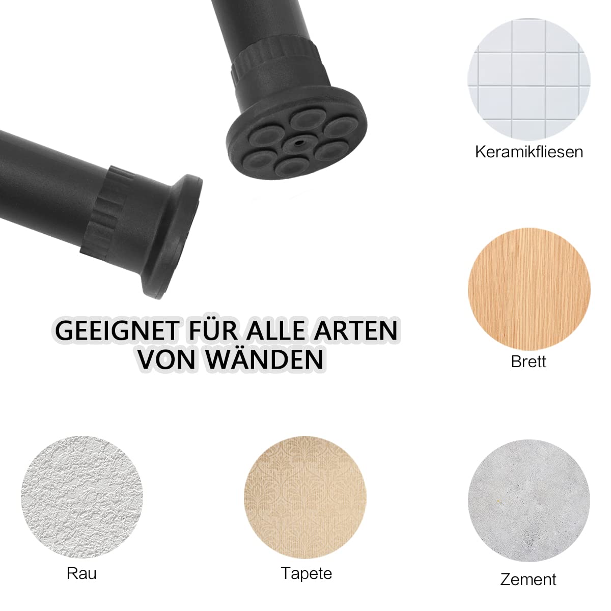 Asta Telescopica Per Tende Vailge - Regolabile 210-310 Cm, Nero, Senza Foratura - Foto 6