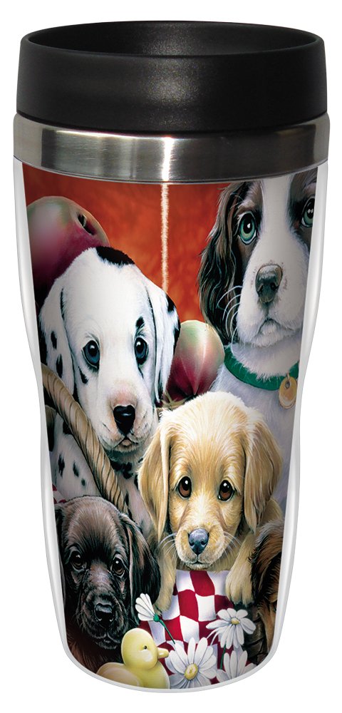 Tree- Greetings 77034 Puppy Pals Collectible Art Sip 'N Go Travel Tumbler, 16-Ounce, Stainless Steel, Multicolor