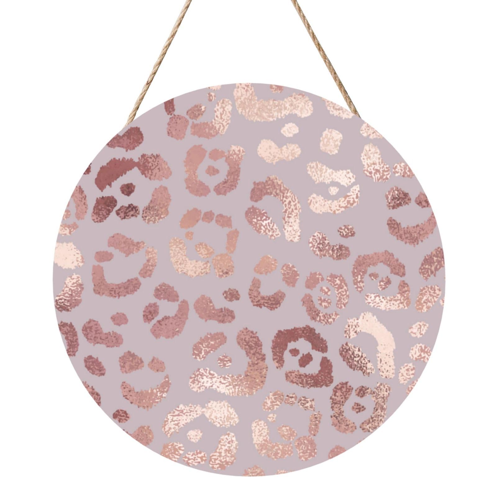 InOmak Rose Gold Leopard Pattern, Round Wood Panel Painting 12 in, Wall Hanging Painting For Home