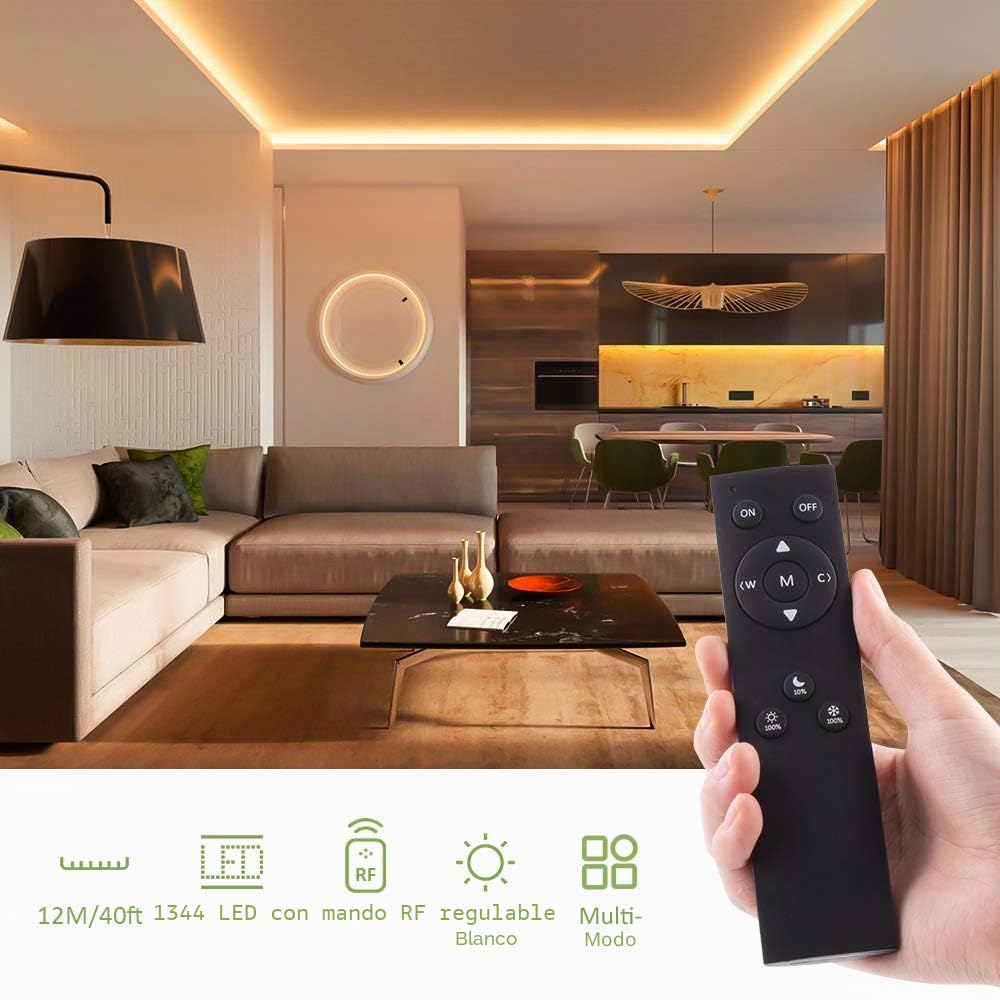 NOVOSTELLA 12M Tiras LED Regulable, 24V 1344 LEDs Barra de Luz Blanca Cálida a Blanca Fría 3000K-6500K Ajustable, con Controlador RF, Cuerda LED Adhesiva Flexible para Sala, Gabinet, Dormitorio